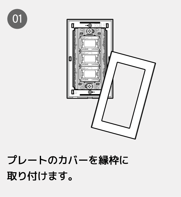 プレートのカバーを縁枠に取り付けます。